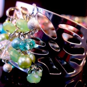 ⭐️Silver bracelet cuff with mixed stones beachy summer blues greens